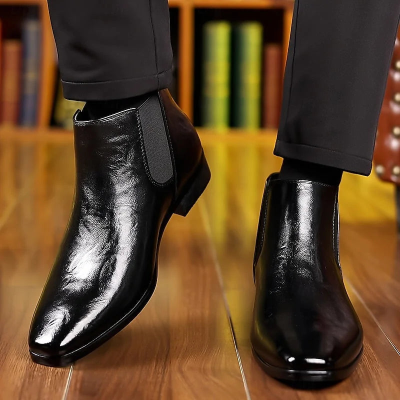 Men's Chelsea Boots – Brown Polished Leather-Look