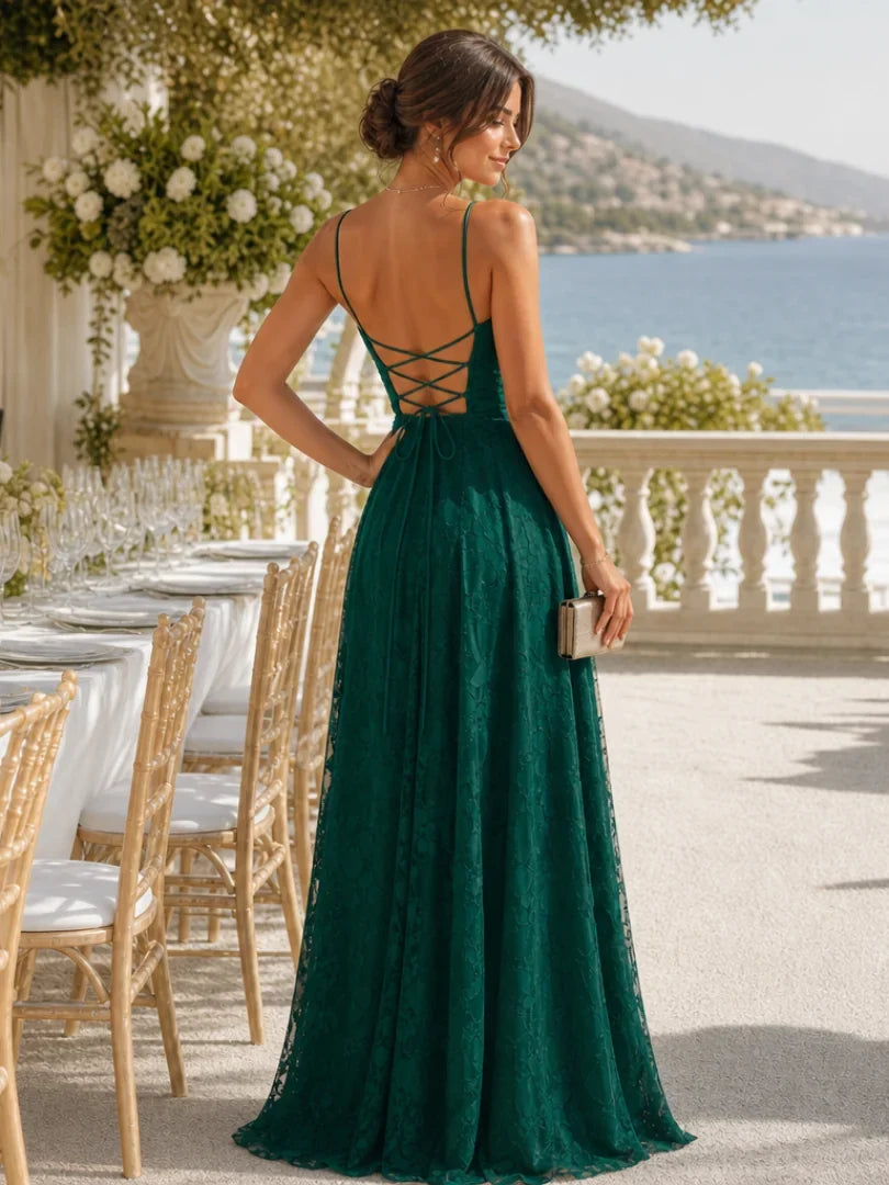 Valenne | Full Lace Maxi Dress with Lace-Up Back