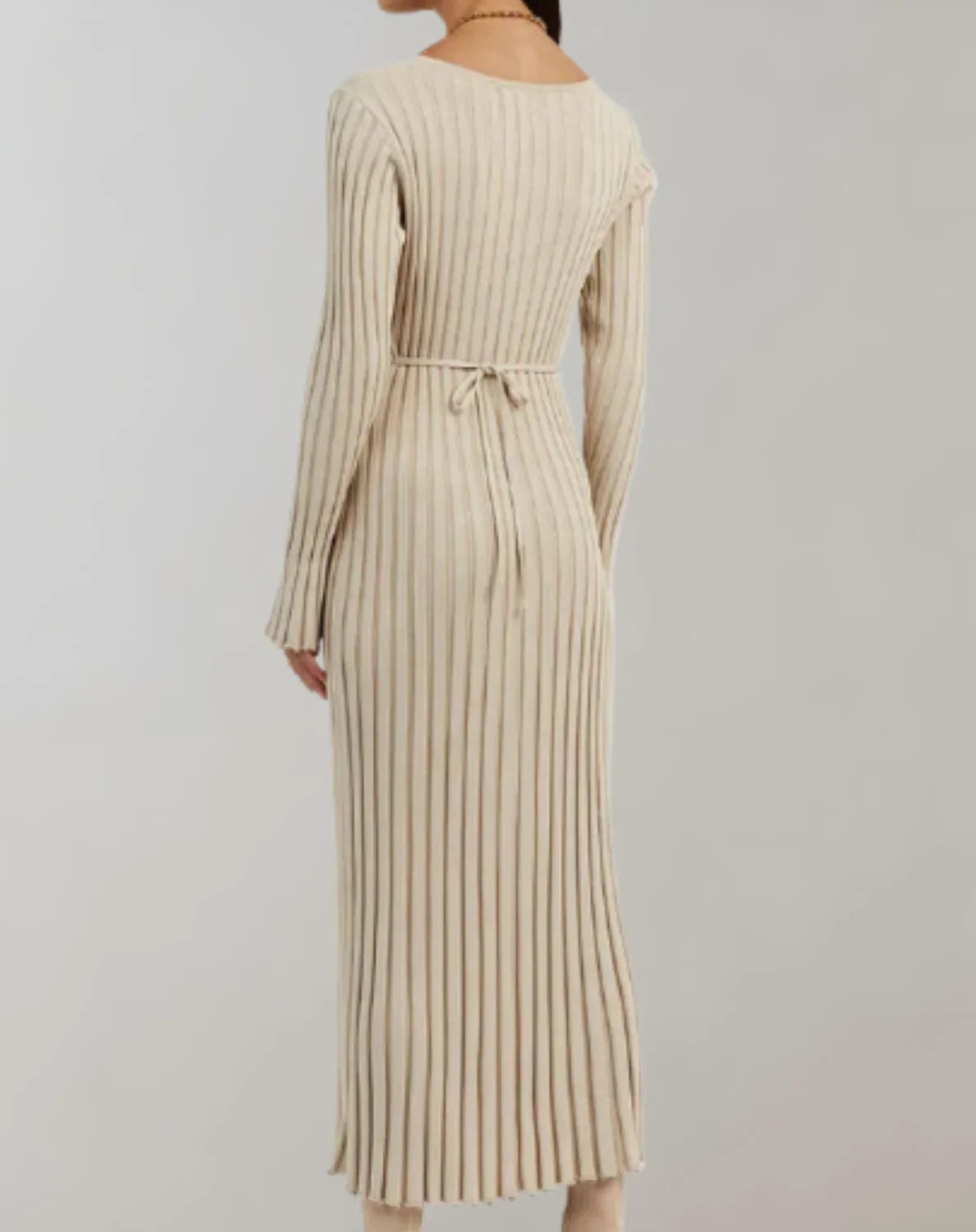 Sweater Dress – White V-Neck Ribbed Maxi