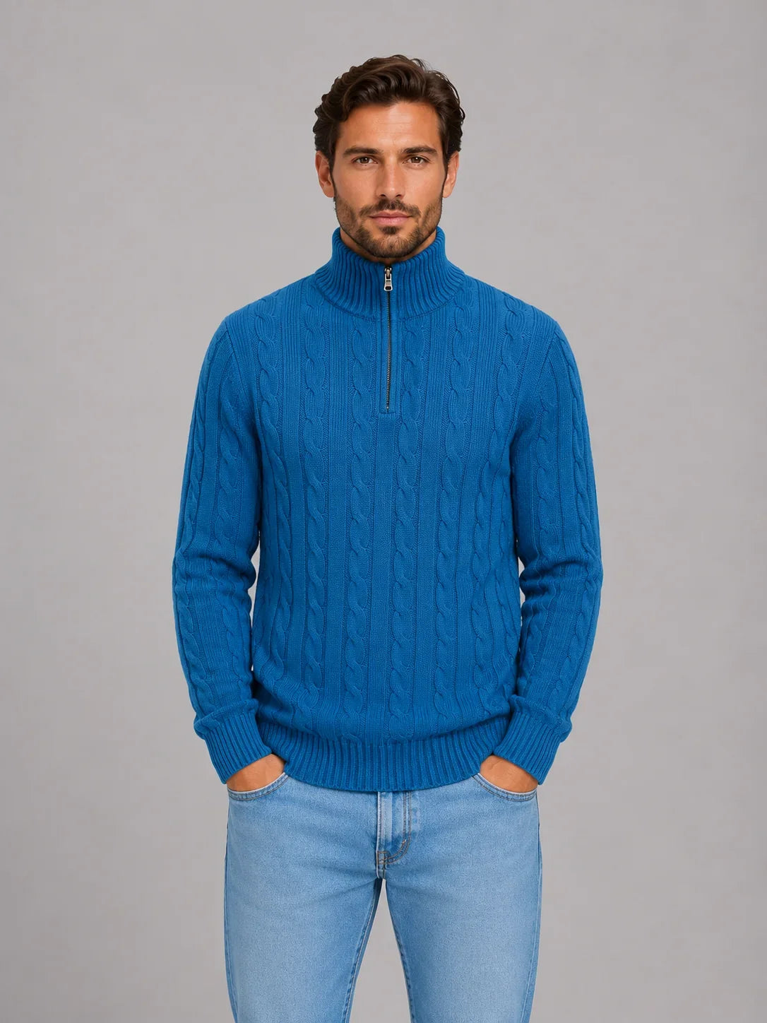 Men's Cable Knit Quarter-Zip Sweater