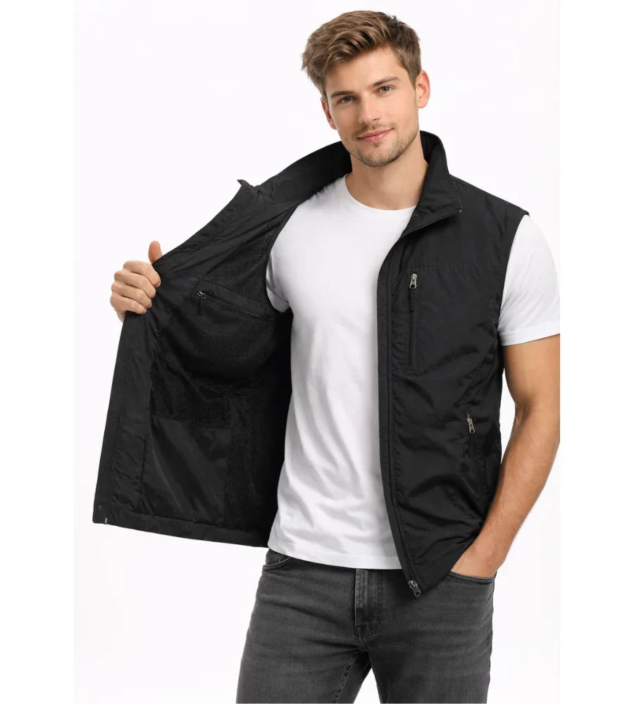 Men's Softshell Vest Stand Collar Full Zip