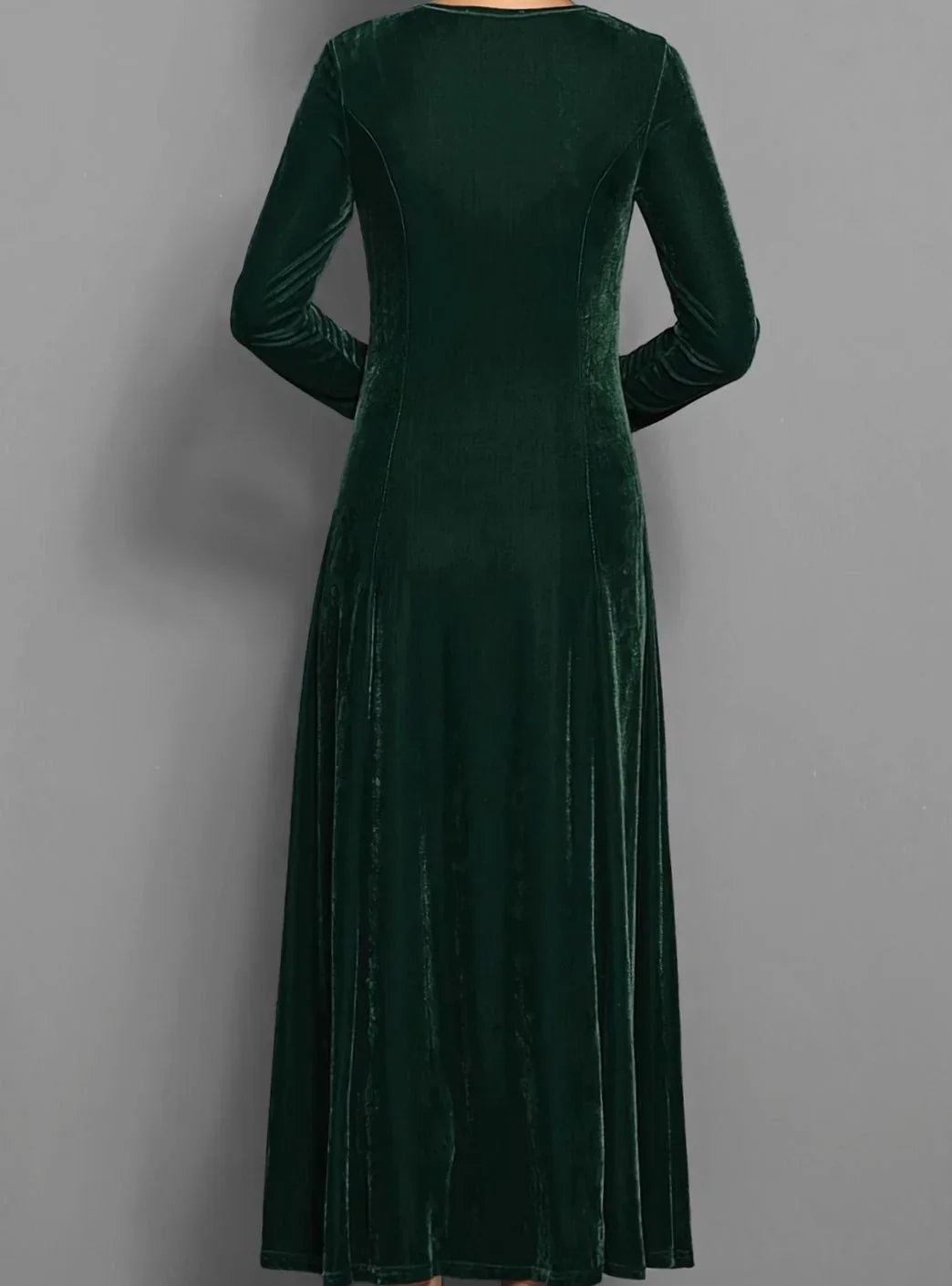 Velvet Maxi Dress – Red Long Sleeve Round Neck