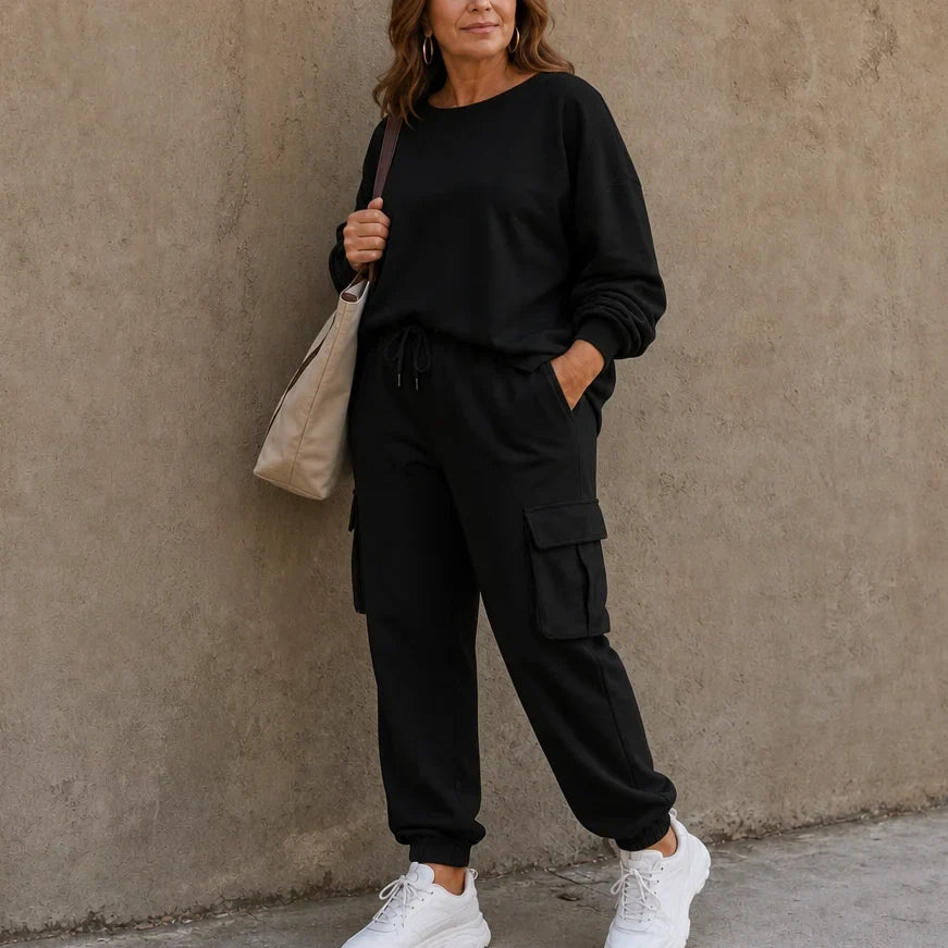 Crew Neck Top and Cargo Pant Set