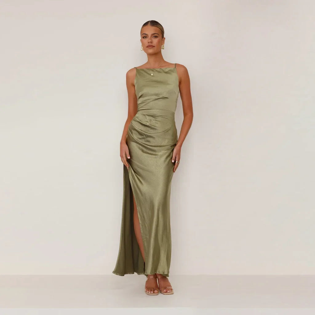 Wedding Guest Dress – Black Pleated Maxi