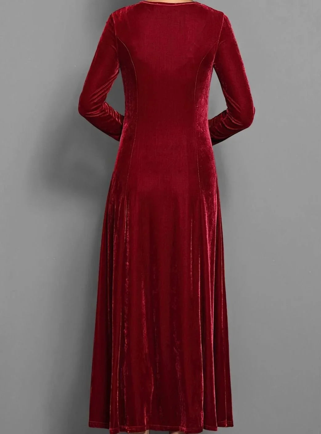 Velvet Maxi Dress – Red Long Sleeve Round Neck
