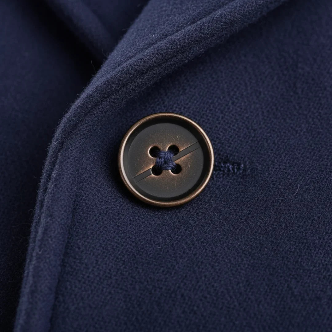 Men's Wool Coat – Blue Double-Breasted Longline