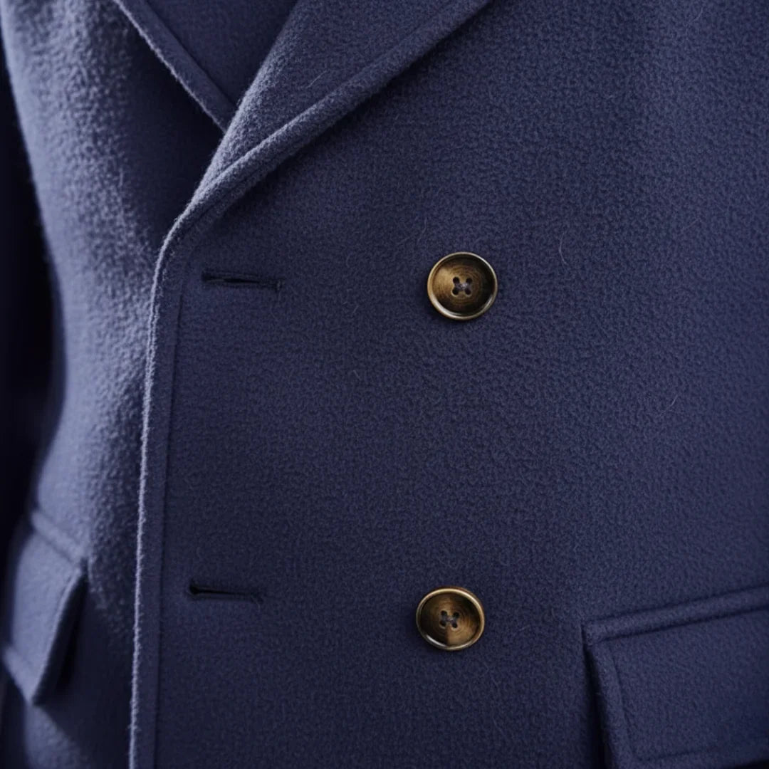 Men's Wool Coat – Blue Double-Breasted Longline
