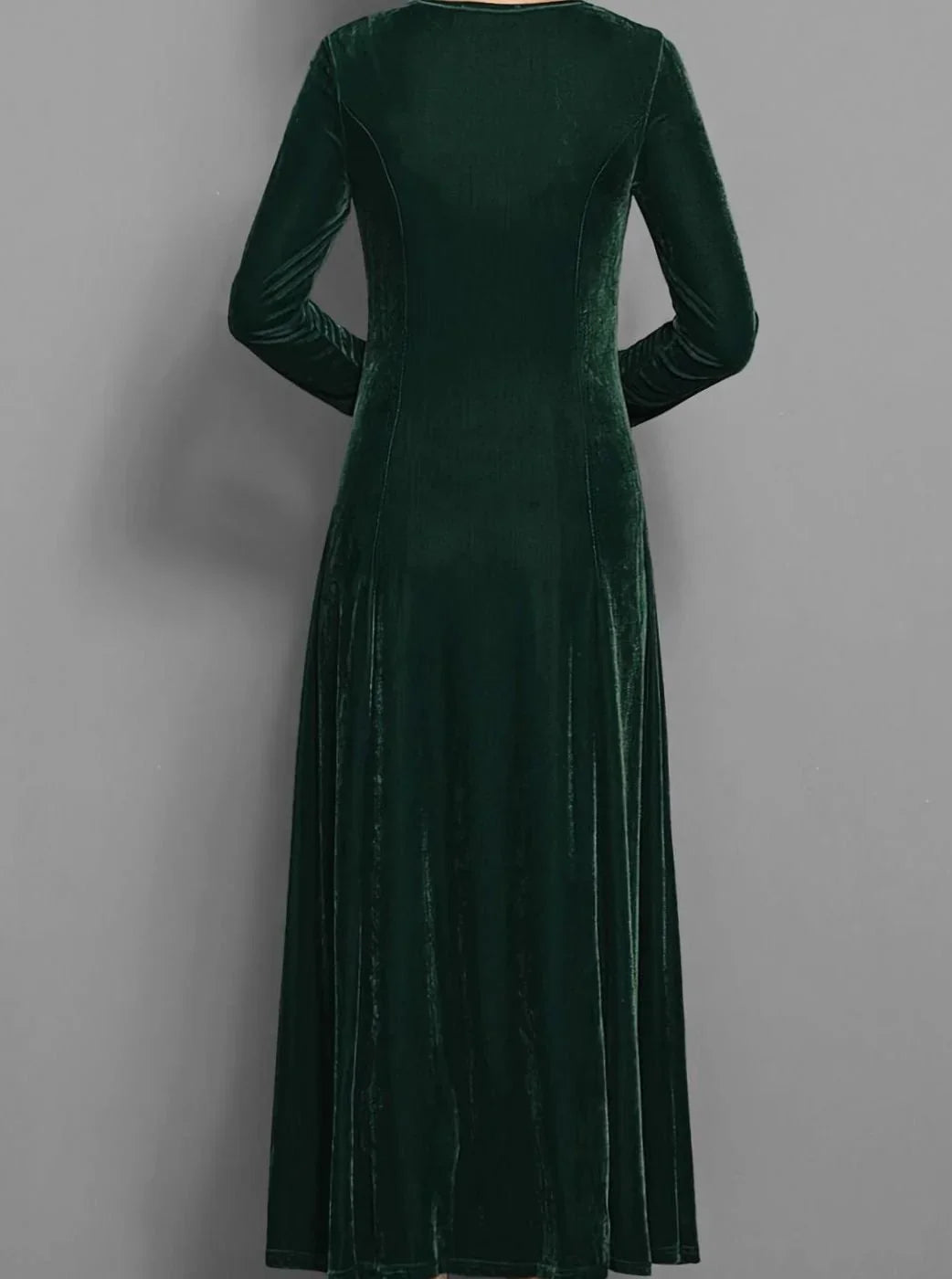 Velvet Maxi Dress – Red Long Sleeve Round Neck