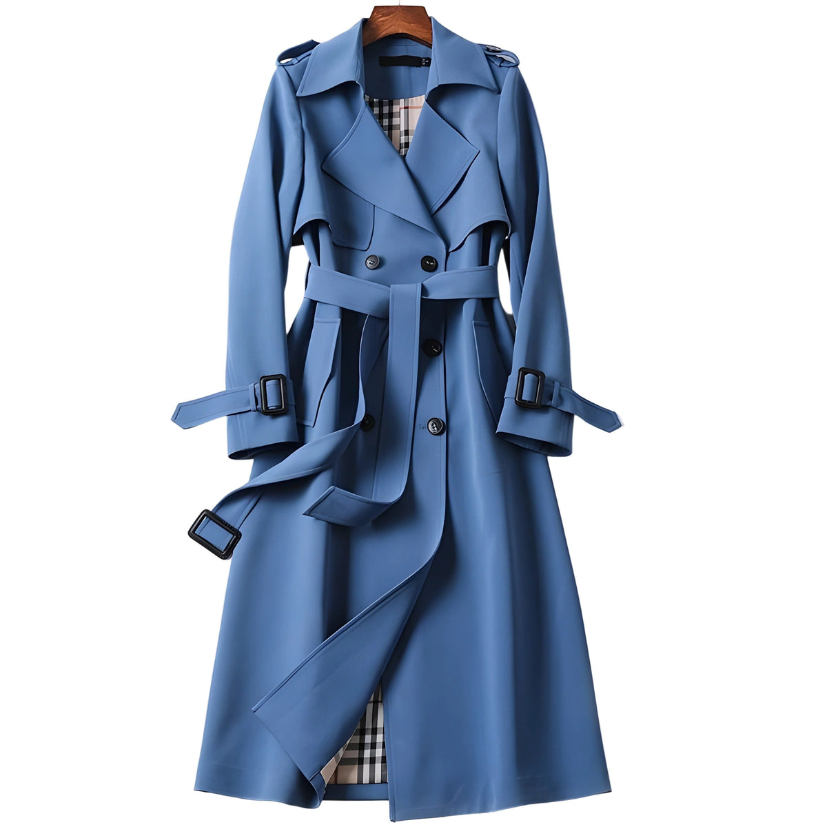 Women's Double-Breasted Gabardine Trench Coat with Waist Belt – Elegant Tailored Outerwear for Autumn and Office Wear