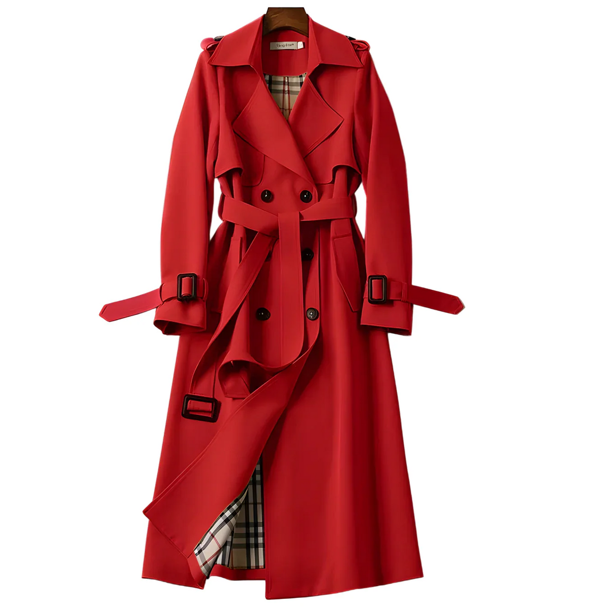Women's Double-Breasted Gabardine Trench Coat with Waist Belt – Elegant Tailored Outerwear for Autumn and Office Wear