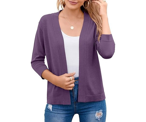 Women's Cropped Cardigan | 3/4 Sleeve Open Front Sweater