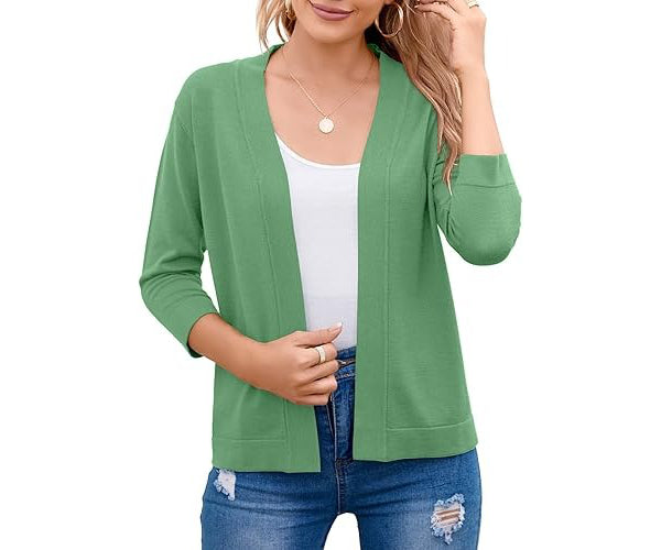 Women's Cropped Cardigan | 3/4 Sleeve Open Front Sweater