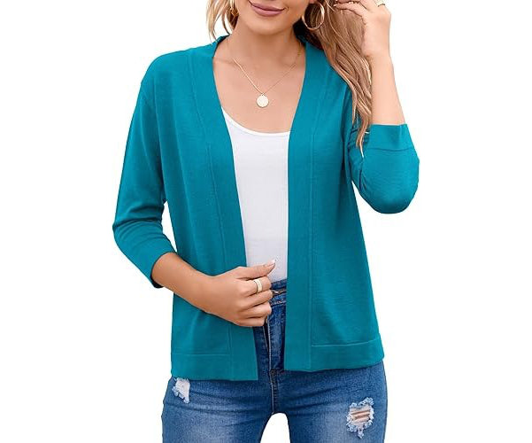 Women's Cropped Cardigan | 3/4 Sleeve Open Front Sweater