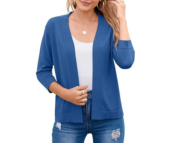 Women's Cropped Cardigan | 3/4 Sleeve Open Front Sweater