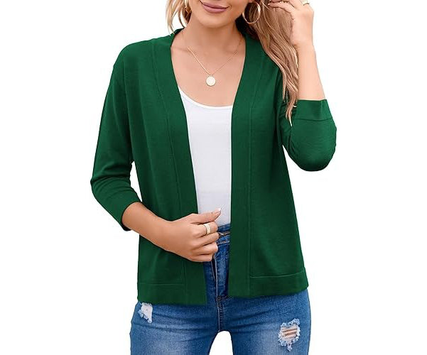 Women's Cropped Cardigan | 3/4 Sleeve Open Front Sweater