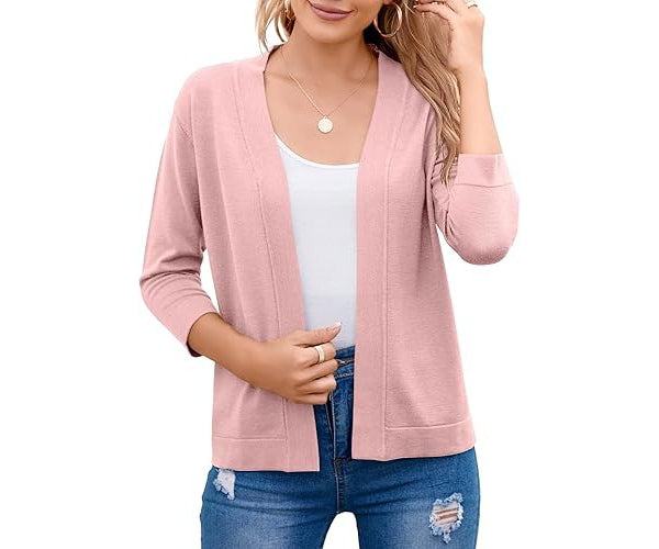 Women's Cropped Cardigan | 3/4 Sleeve Open Front Sweater
