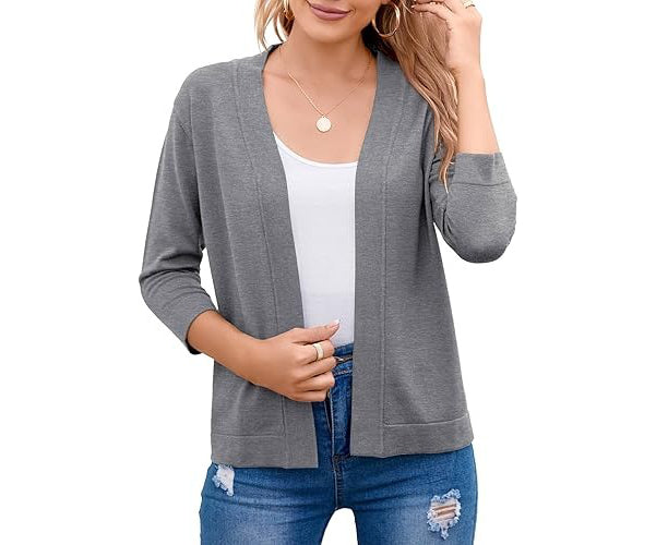 Women's Cropped Cardigan | 3/4 Sleeve Open Front Sweater
