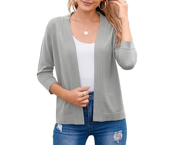 Women's Cropped Cardigan | 3/4 Sleeve Open Front Sweater