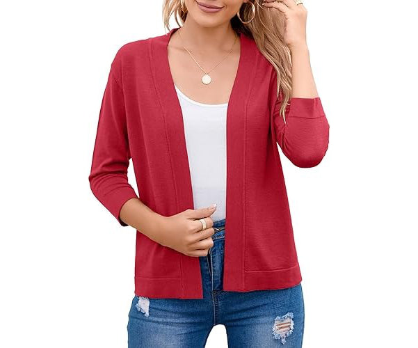 Women's Cropped Cardigan | 3/4 Sleeve Open Front Sweater