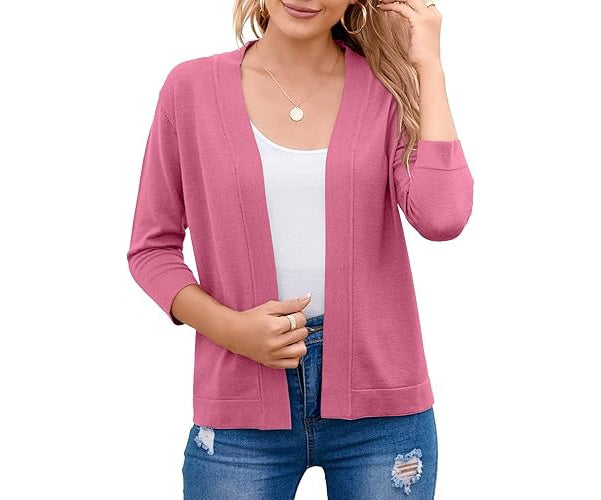 Women's Cropped Cardigan | 3/4 Sleeve Open Front Sweater