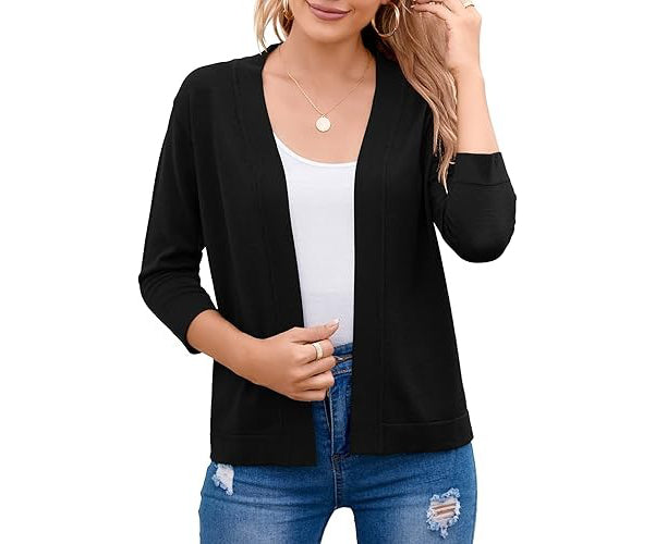 Women's Cropped Cardigan | 3/4 Sleeve Open Front Sweater