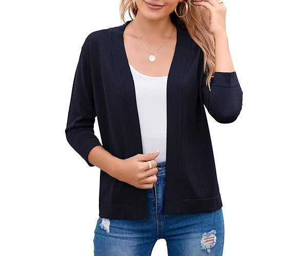 Women's Cropped Cardigan | 3/4 Sleeve Open Front Sweater