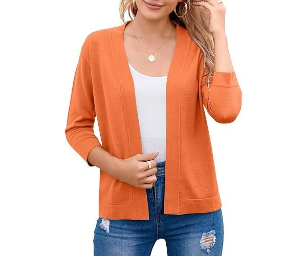 Women's Cropped Cardigan | 3/4 Sleeve Open Front Sweater