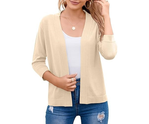 Women's Cropped Cardigan | 3/4 Sleeve Open Front Sweater