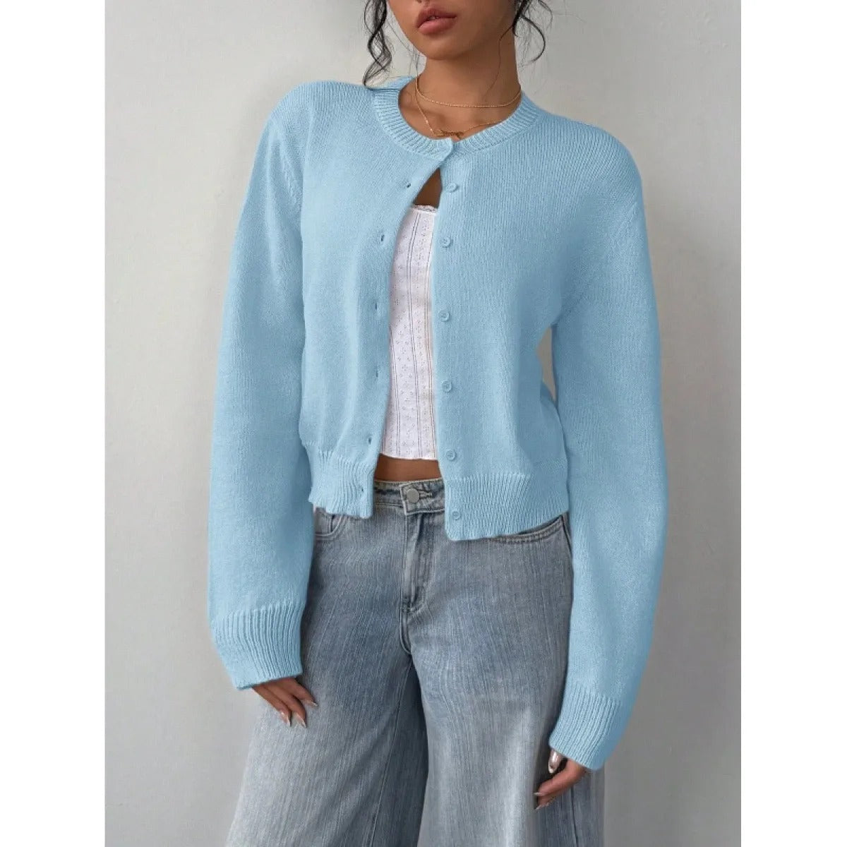 Cropped Cardigan – Knitted Slim Fit Long Sleeve Women's Sweater