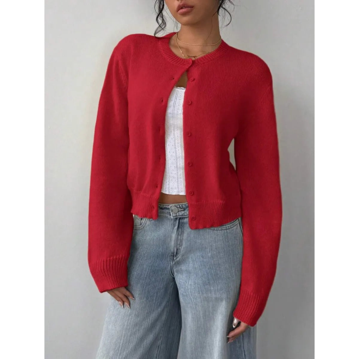 Cropped Cardigan – Knitted Slim Fit Long Sleeve Women's Sweater