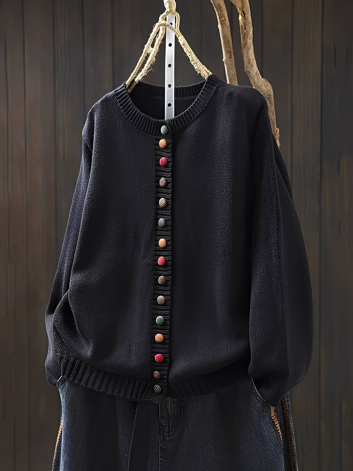 Women’s Lightweight Fine Knit Cardigan with Decorative Buttons and Round Neck – Elegant Long Sleeve Layer for Spring and Autumn