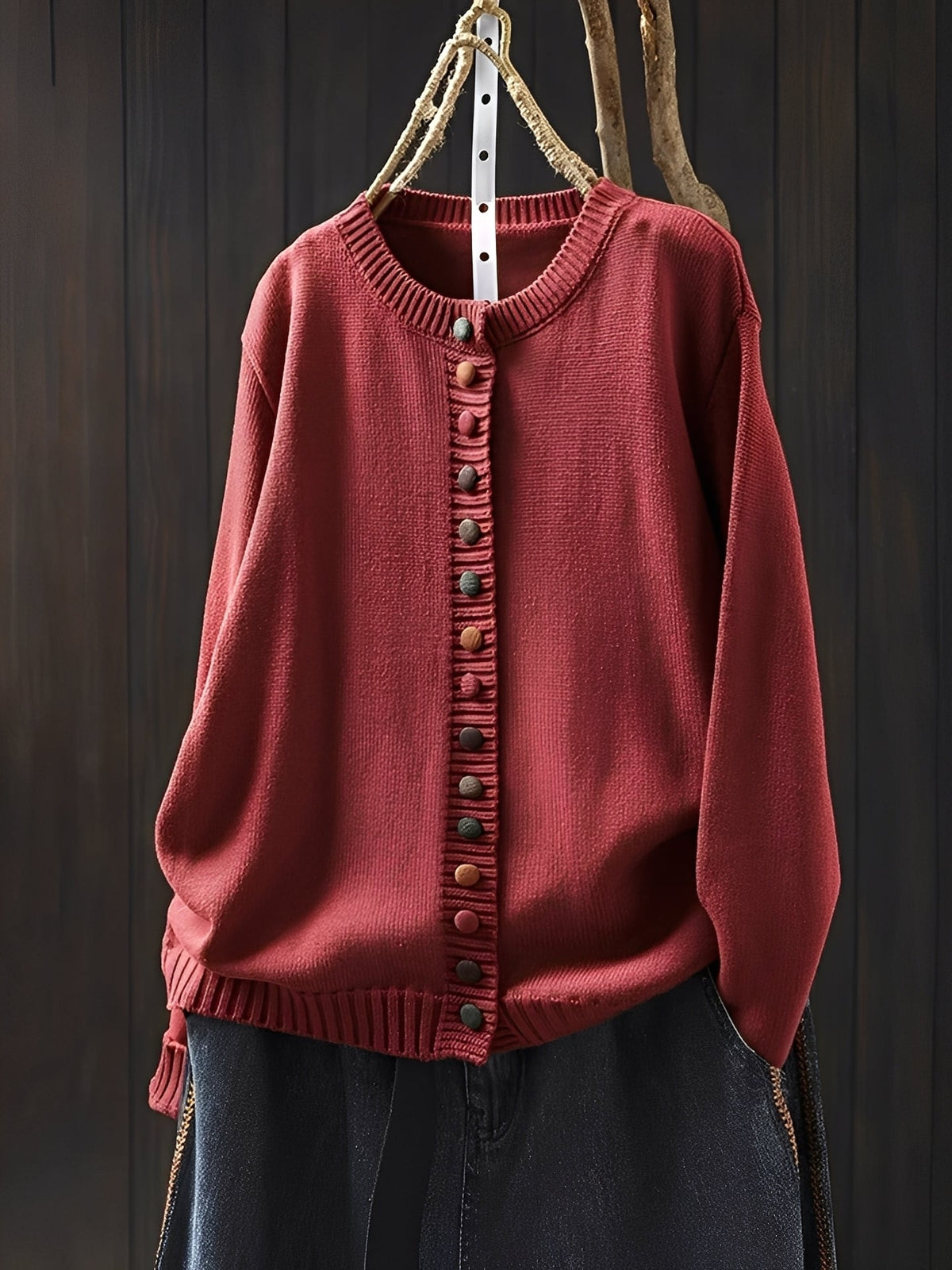 Women’s Lightweight Fine Knit Cardigan with Decorative Buttons and Round Neck – Elegant Long Sleeve Layer for Spring and Autumn