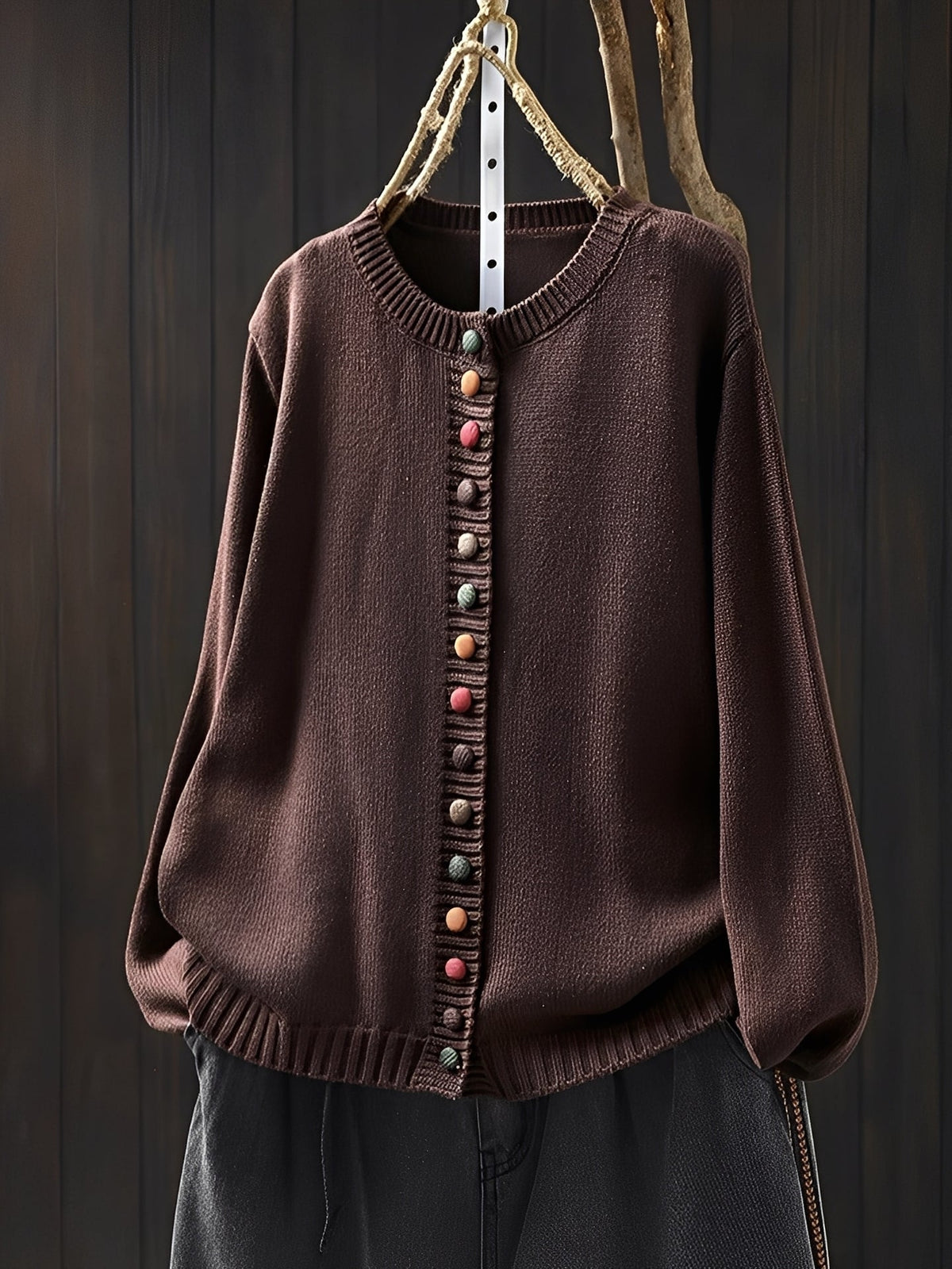 Women’s Lightweight Fine Knit Cardigan with Decorative Buttons and Round Neck – Elegant Long Sleeve Layer for Spring and Autumn