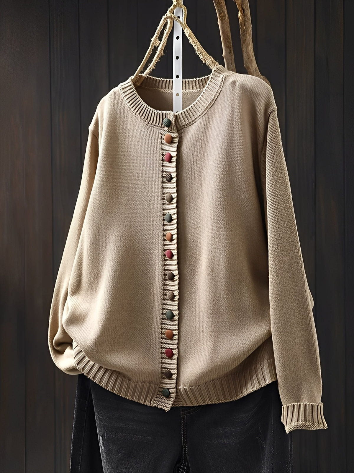Women’s Lightweight Fine Knit Cardigan with Decorative Buttons and Round Neck – Elegant Long Sleeve Layer for Spring and Autumn