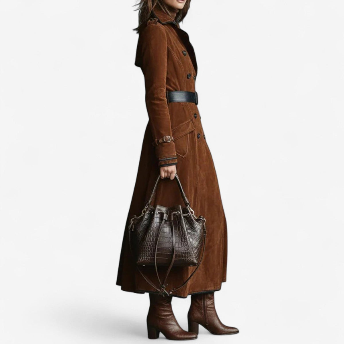 Women's Long Suede Trench Coat