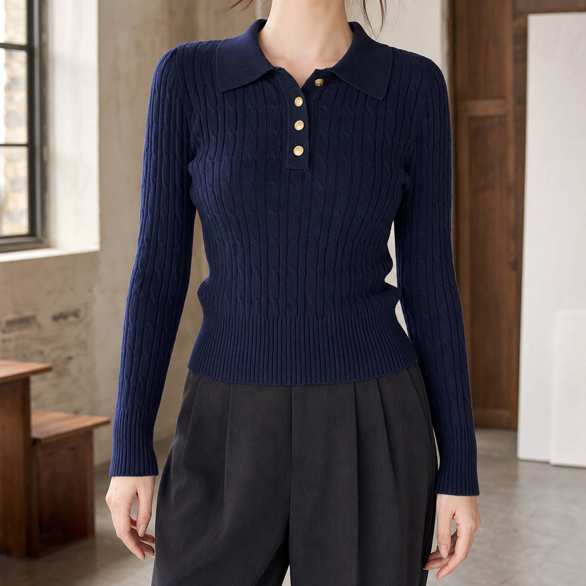 Leila Ribbed Polo Sweater