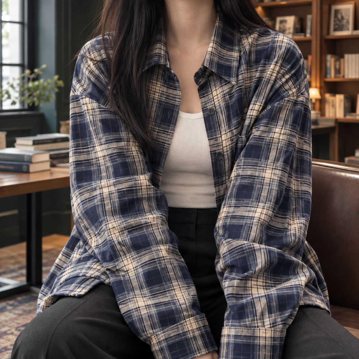 Honora-Sage Plaid Overshirt