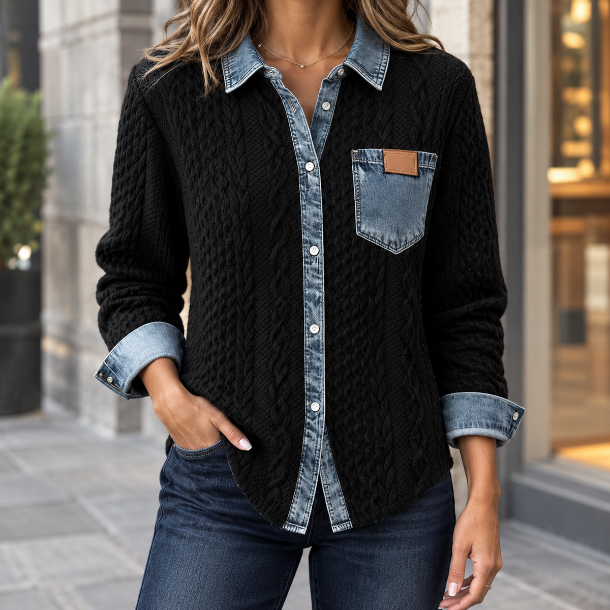 Adrienne-Lane Denim Knit Overshirt