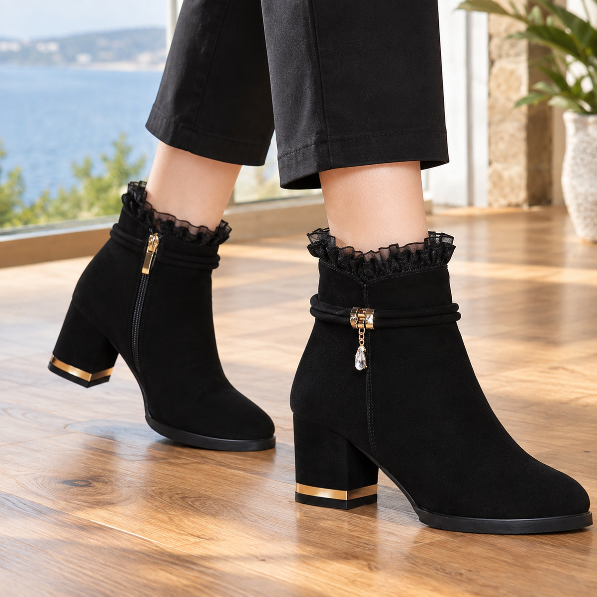 Nervesa Ruffle Ankle Boots