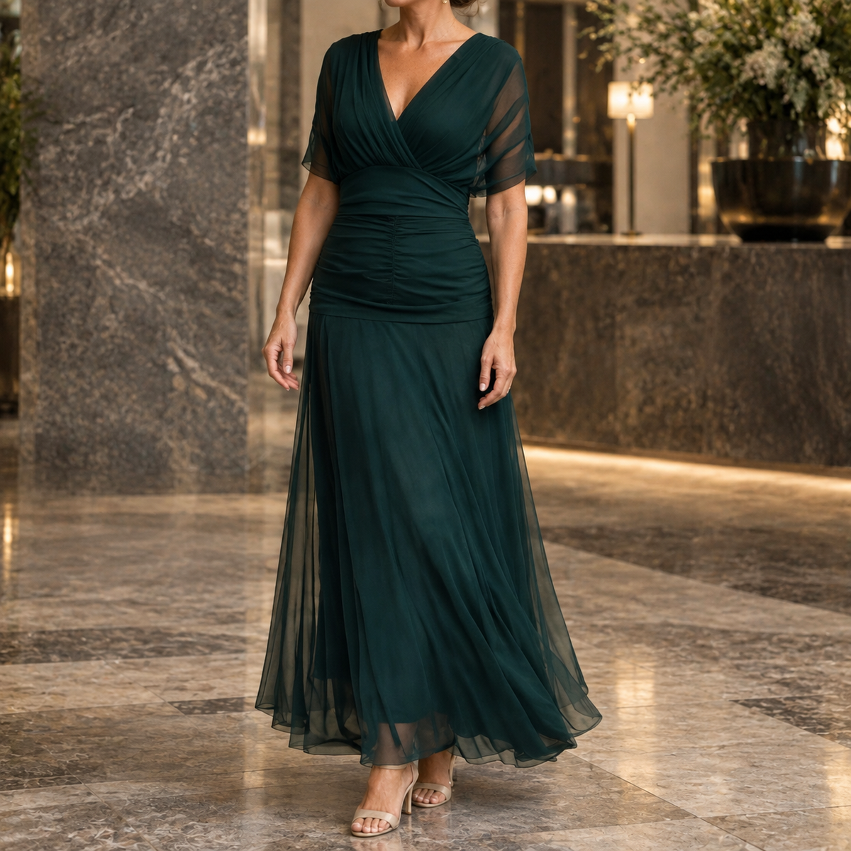 Serena-Pearl Draped Maxi Dress