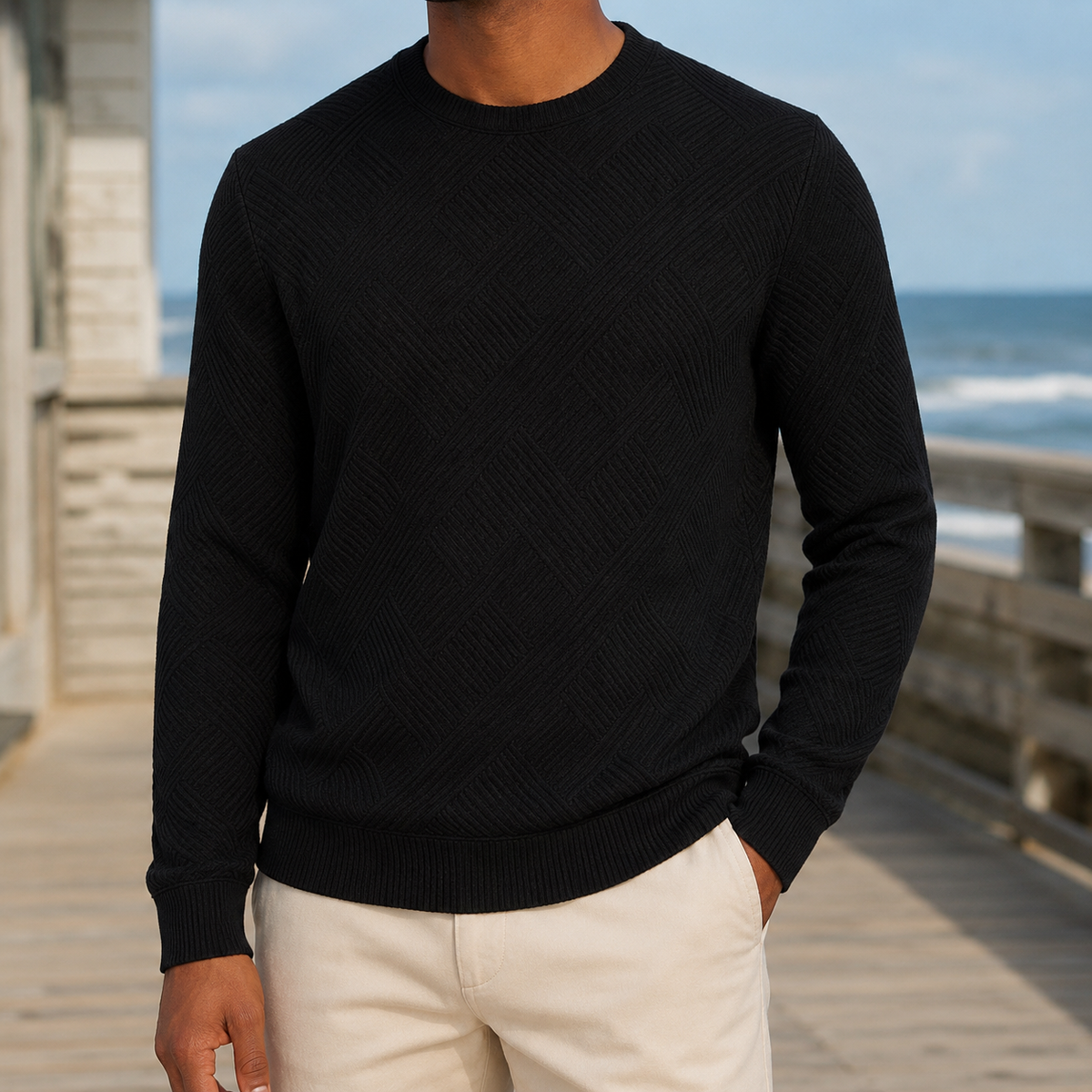 Men's Textured Crew Neck Jumper