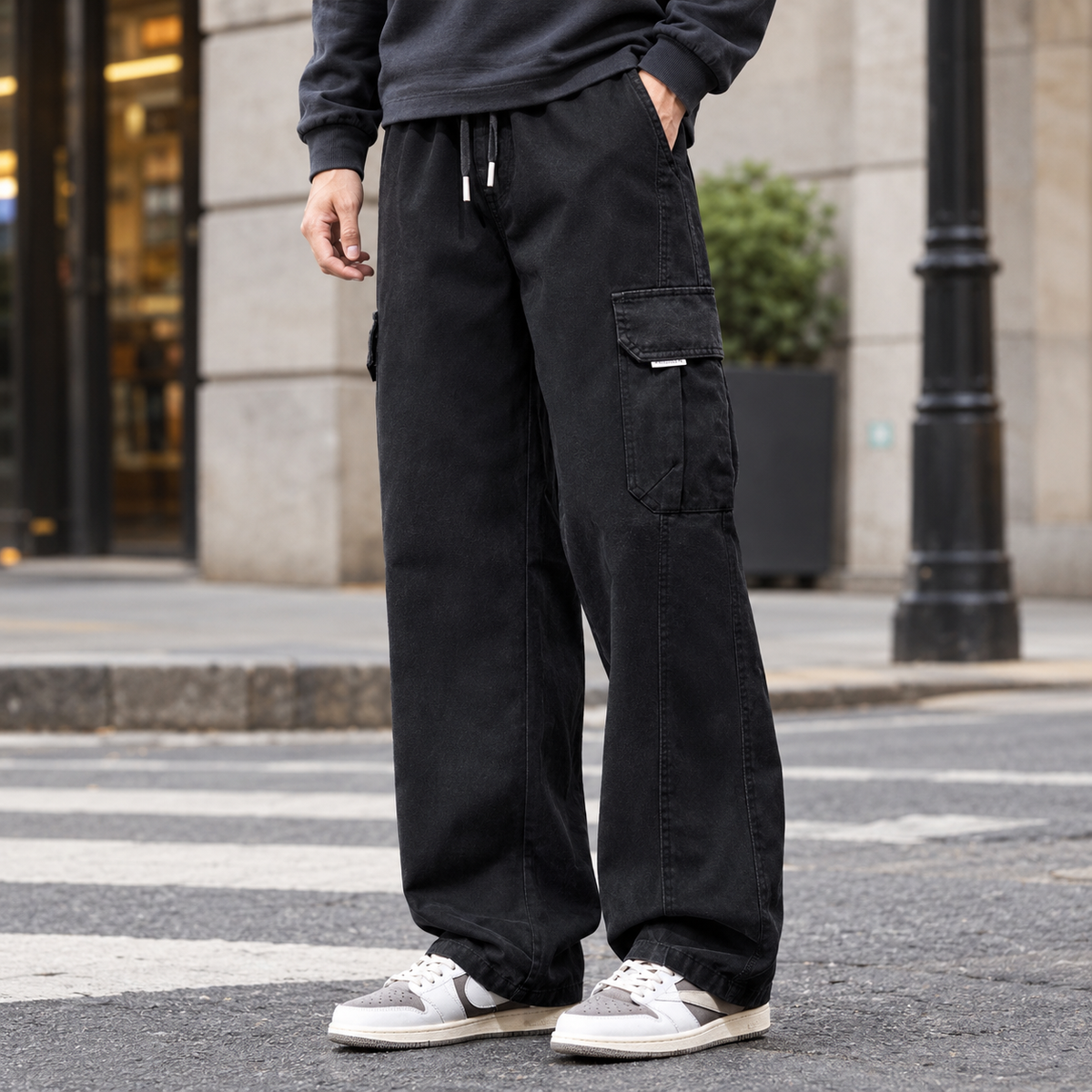 Lothaire-Grey Relaxed Cargo Pants