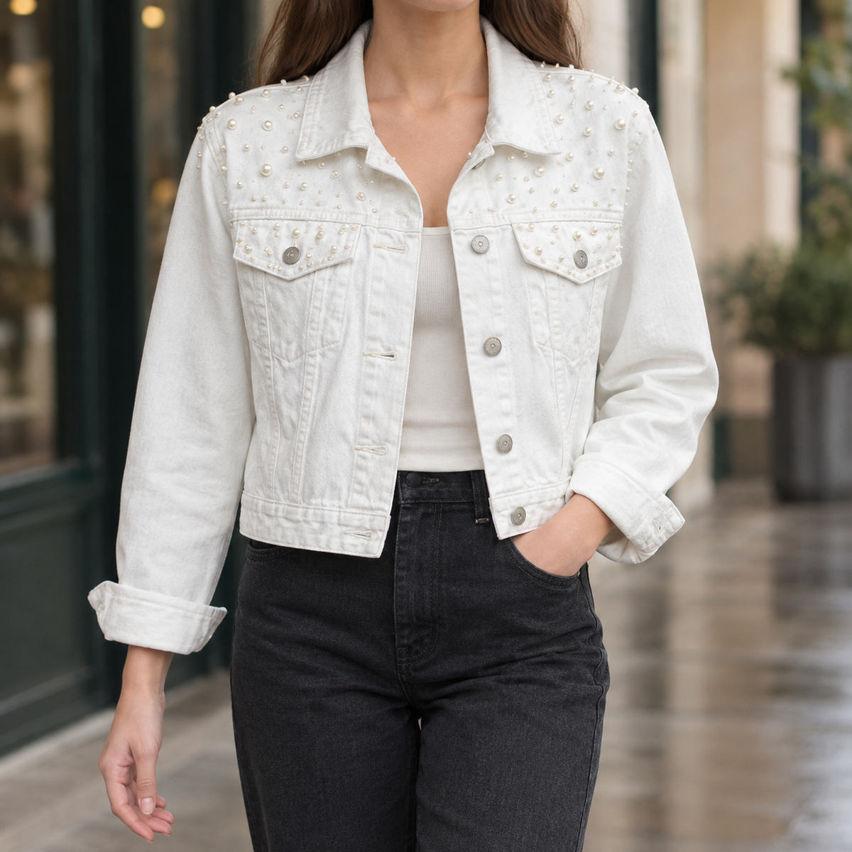 Annabelle-Jade Beaded Denim Jacket