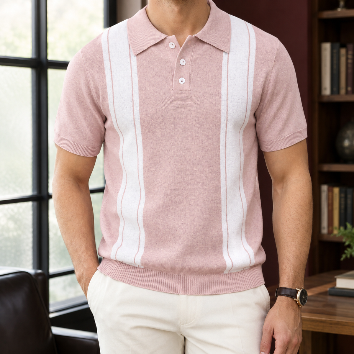 Montague-Grant Striped Knit Polo