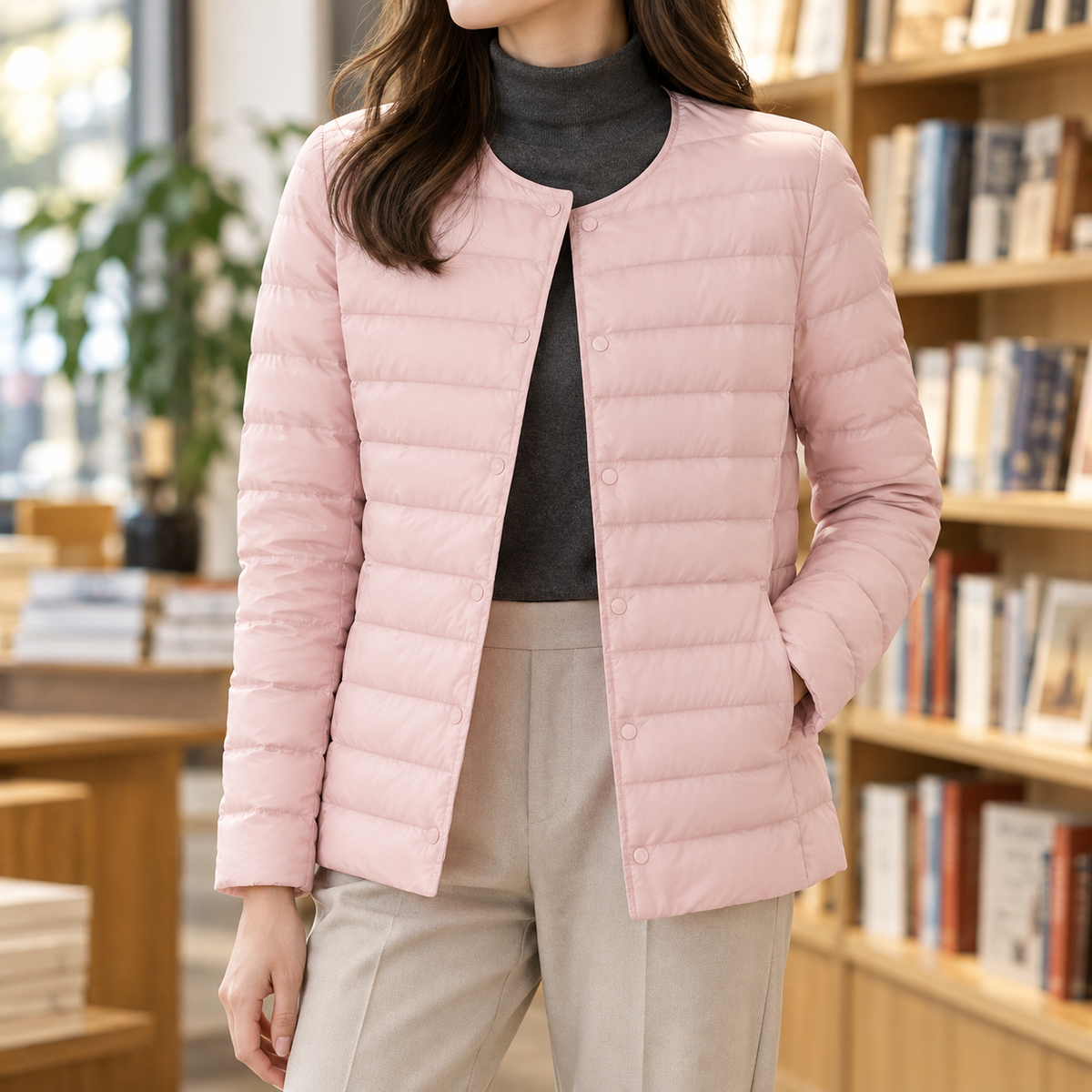 Down Jacket Nylon Lightweight with White Duck Down and Snap Front