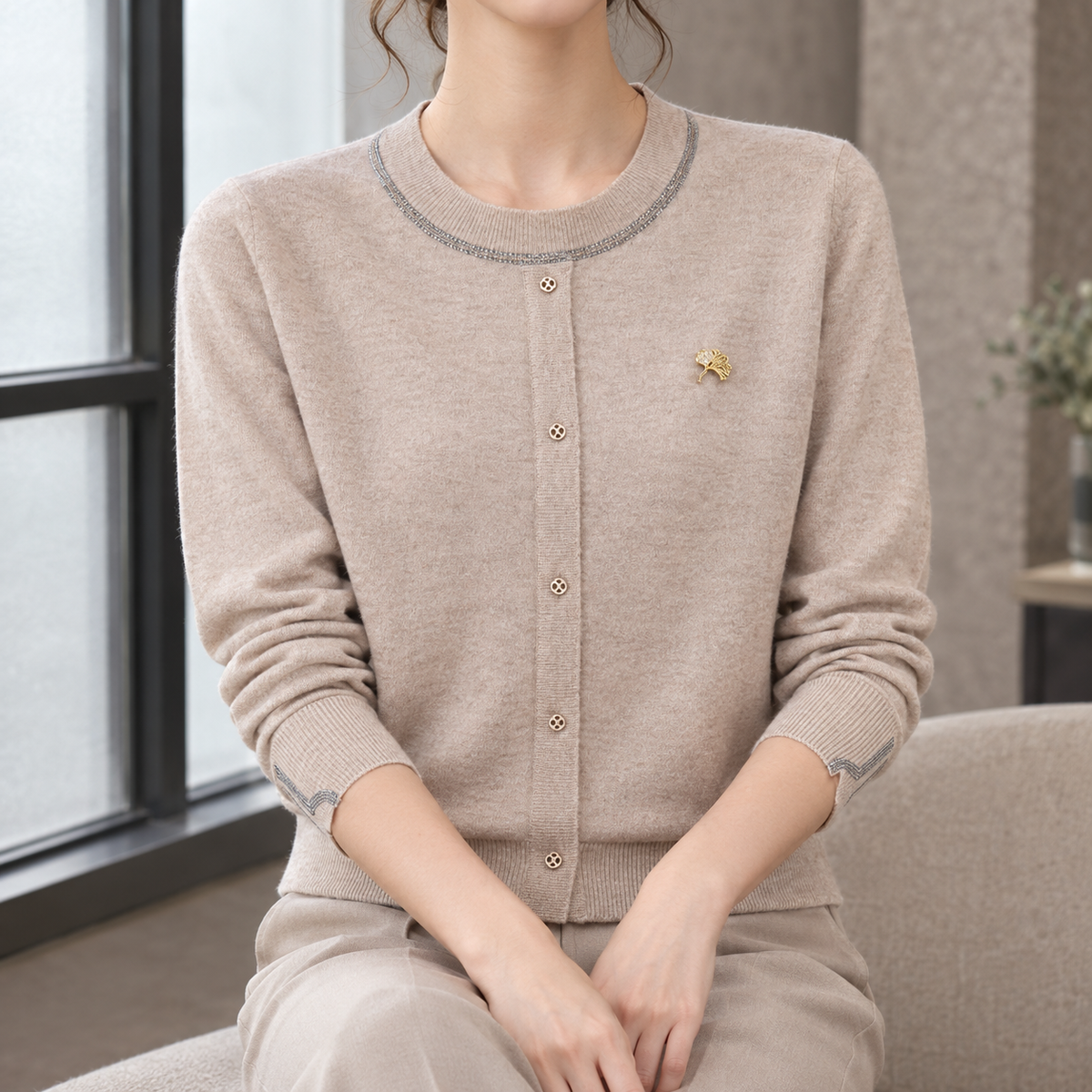 Halcyon-Rose Trimmed Knit Cardigan