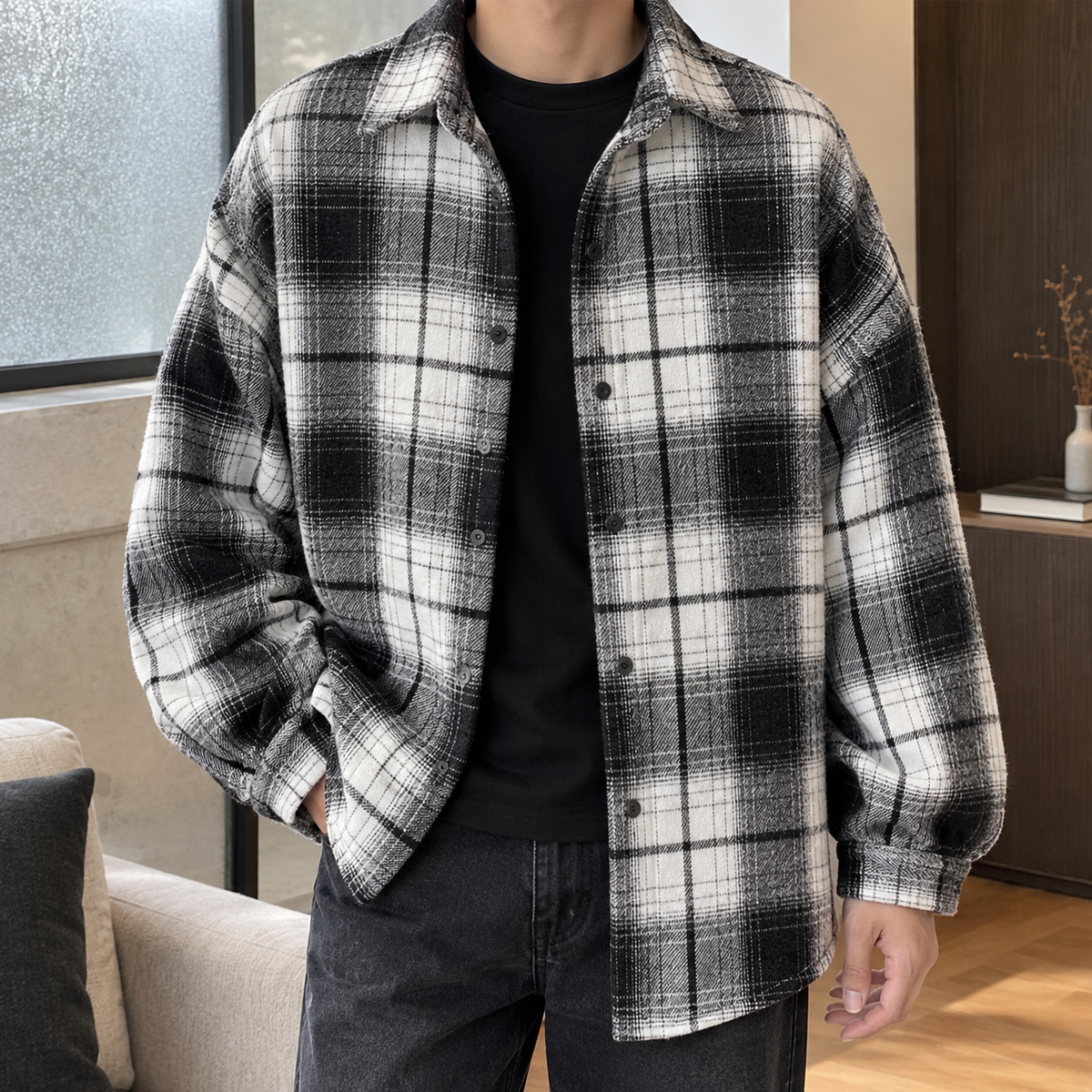 Ludovic-Stone Plaid Overshirt
