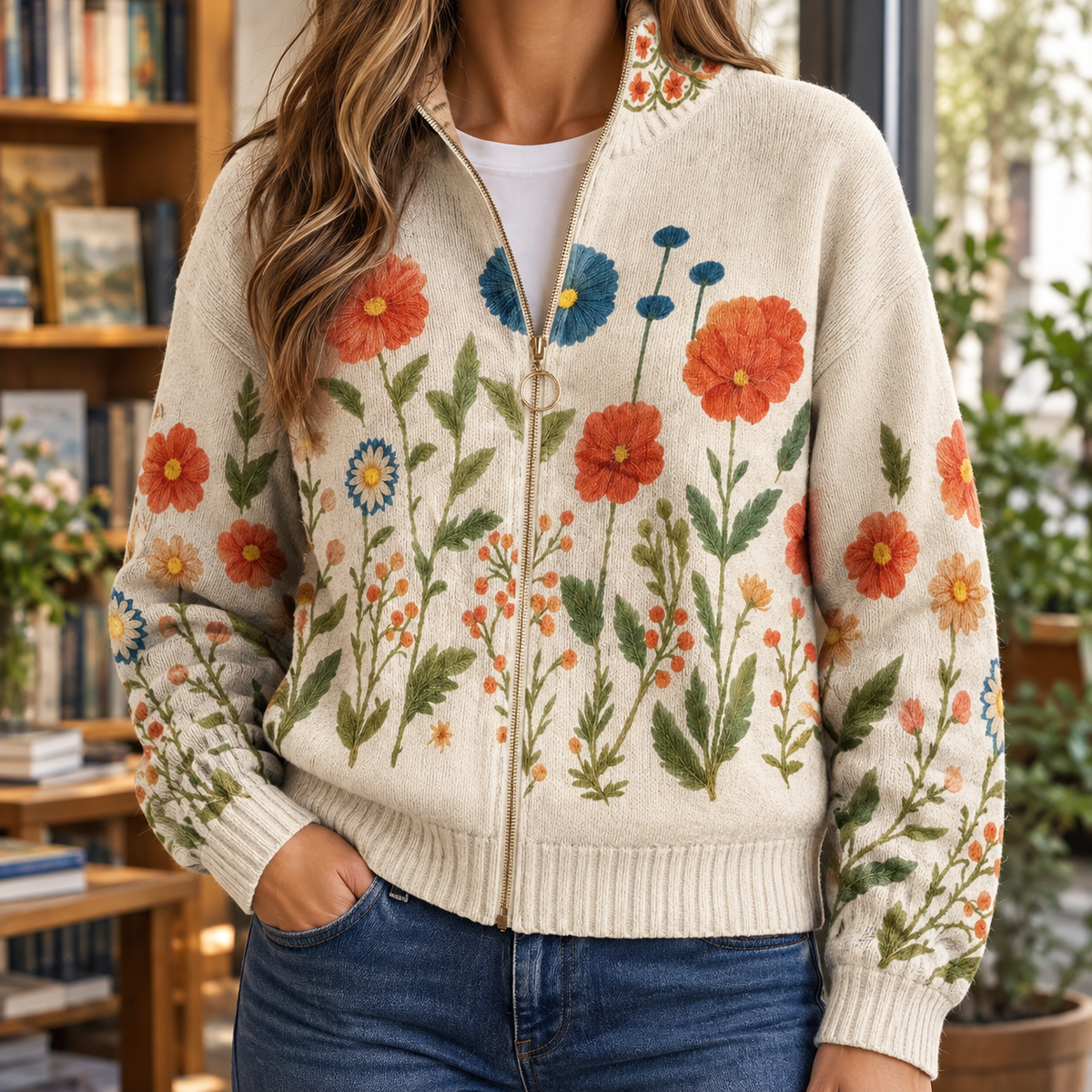 Nora-Louise Floral Zip Sweater