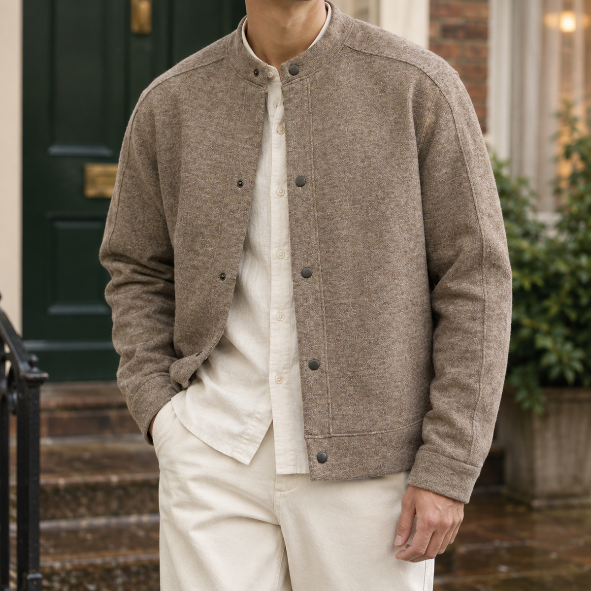 Caspian-Grey Segmented Knit Jacket