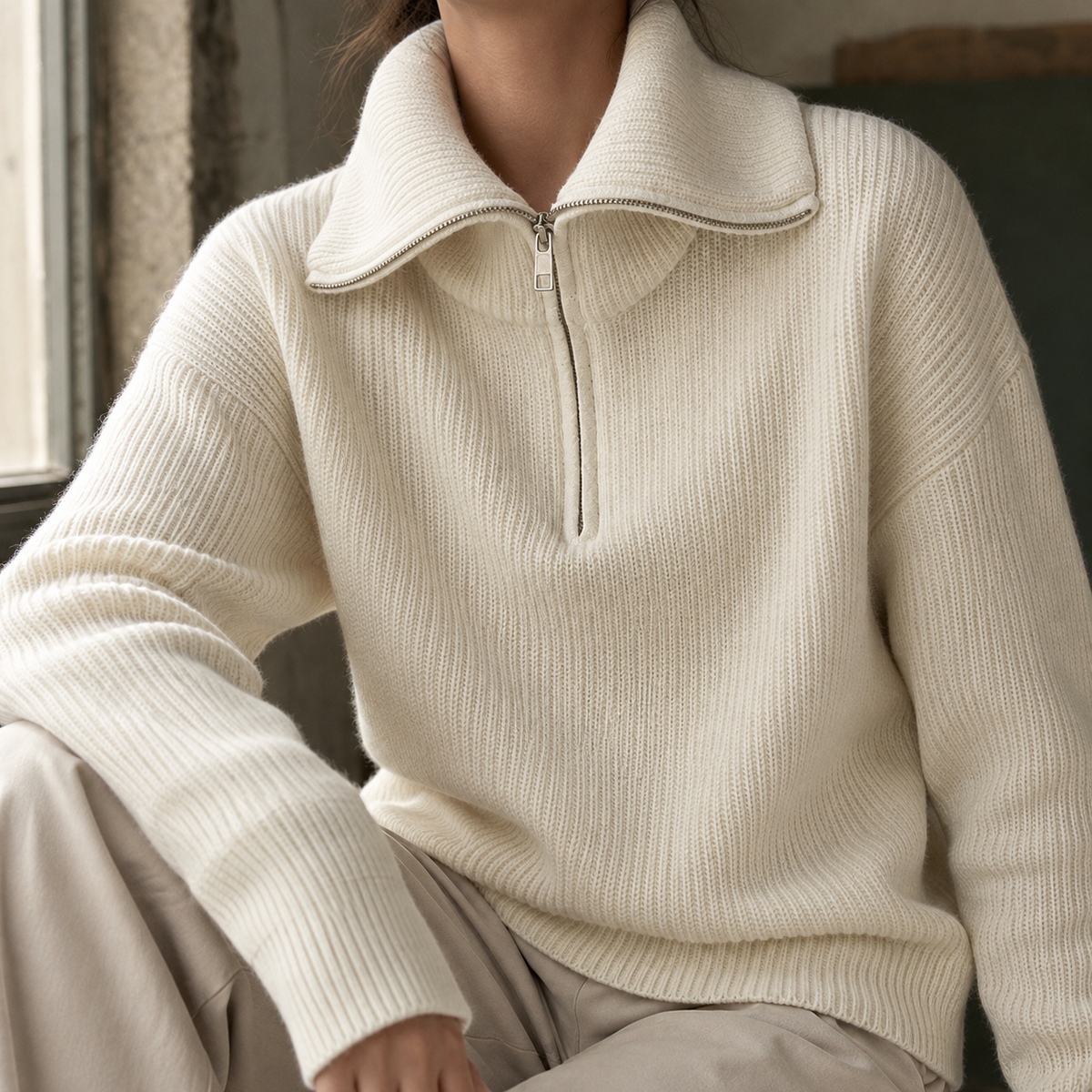 Xaviera-Sage Zip Neck Sweater